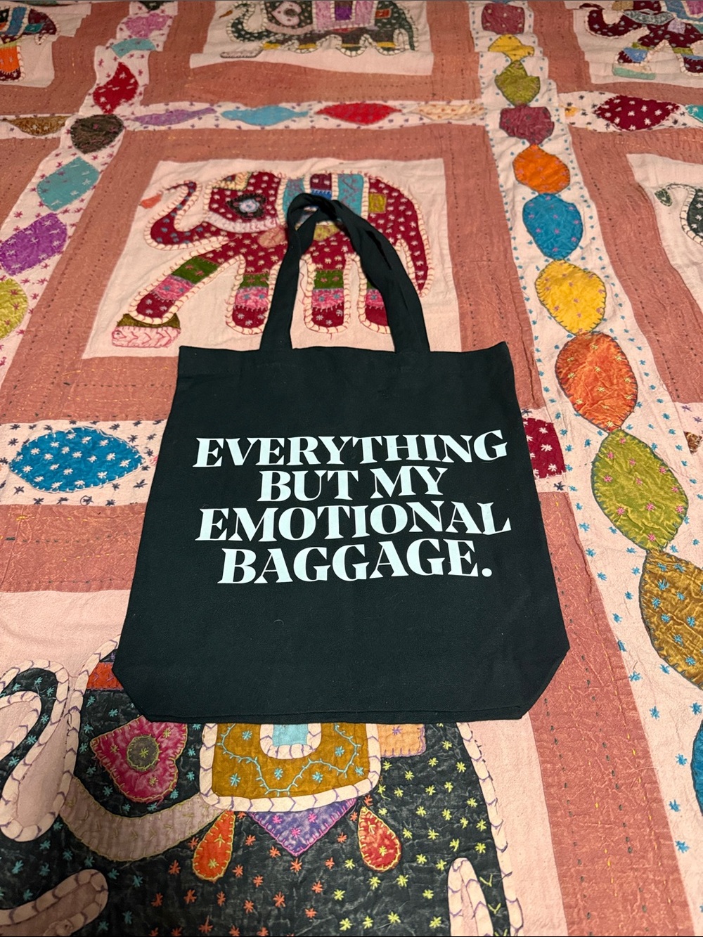 Everything But My Emotional Baggage Black Canvas Tote Bag IL MAKIAGE